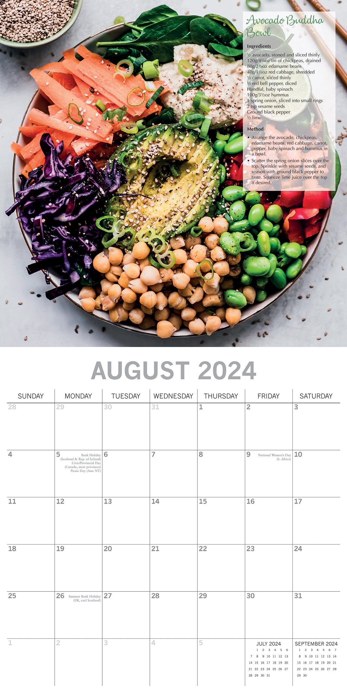 Tasty Vegan Recipes - 2024 Square Wall Calendar 16 Months Food Planner Xmas Gift