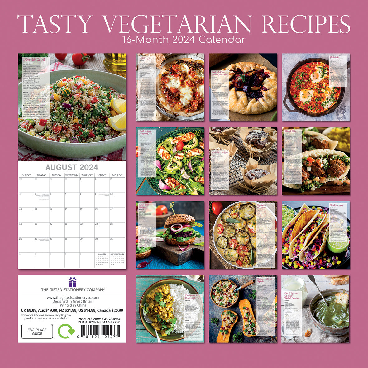 Tasty Vegetarian Recipes - 2024 Square Wall Calendar 16 Months Food Planner Gift