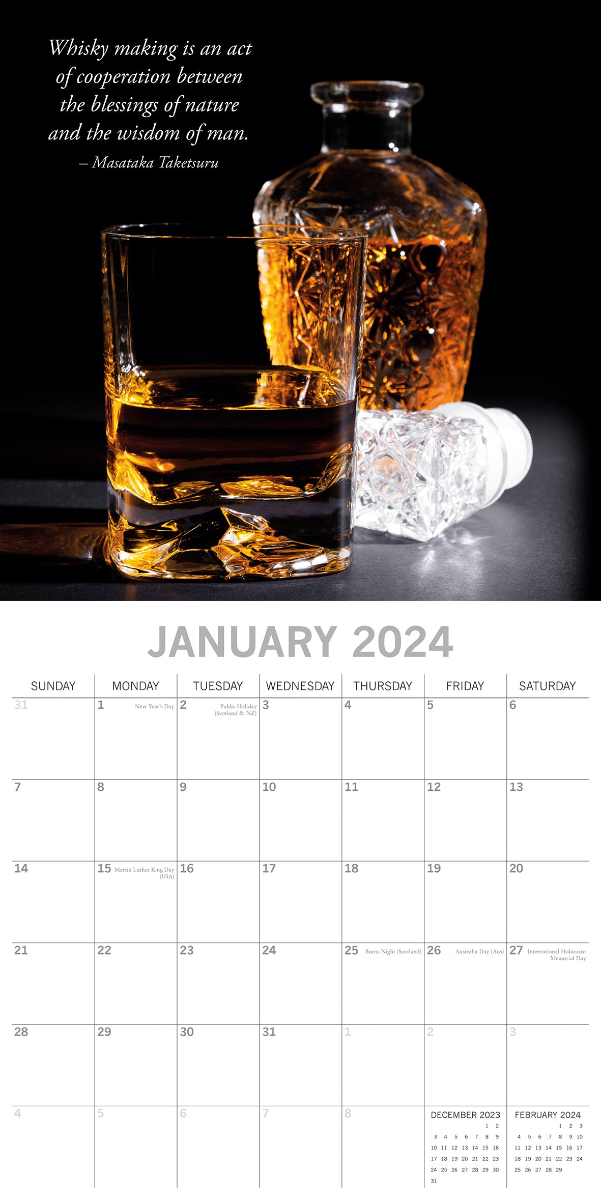 Whisky - 2024 Square Wall Calendar 16 Months Food Wine Beer Drink Planner
