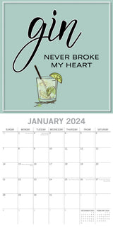 Gin - 2024 Square Wall Calendar 16 Months Funny Planner Christmas New Year Gift - Side View