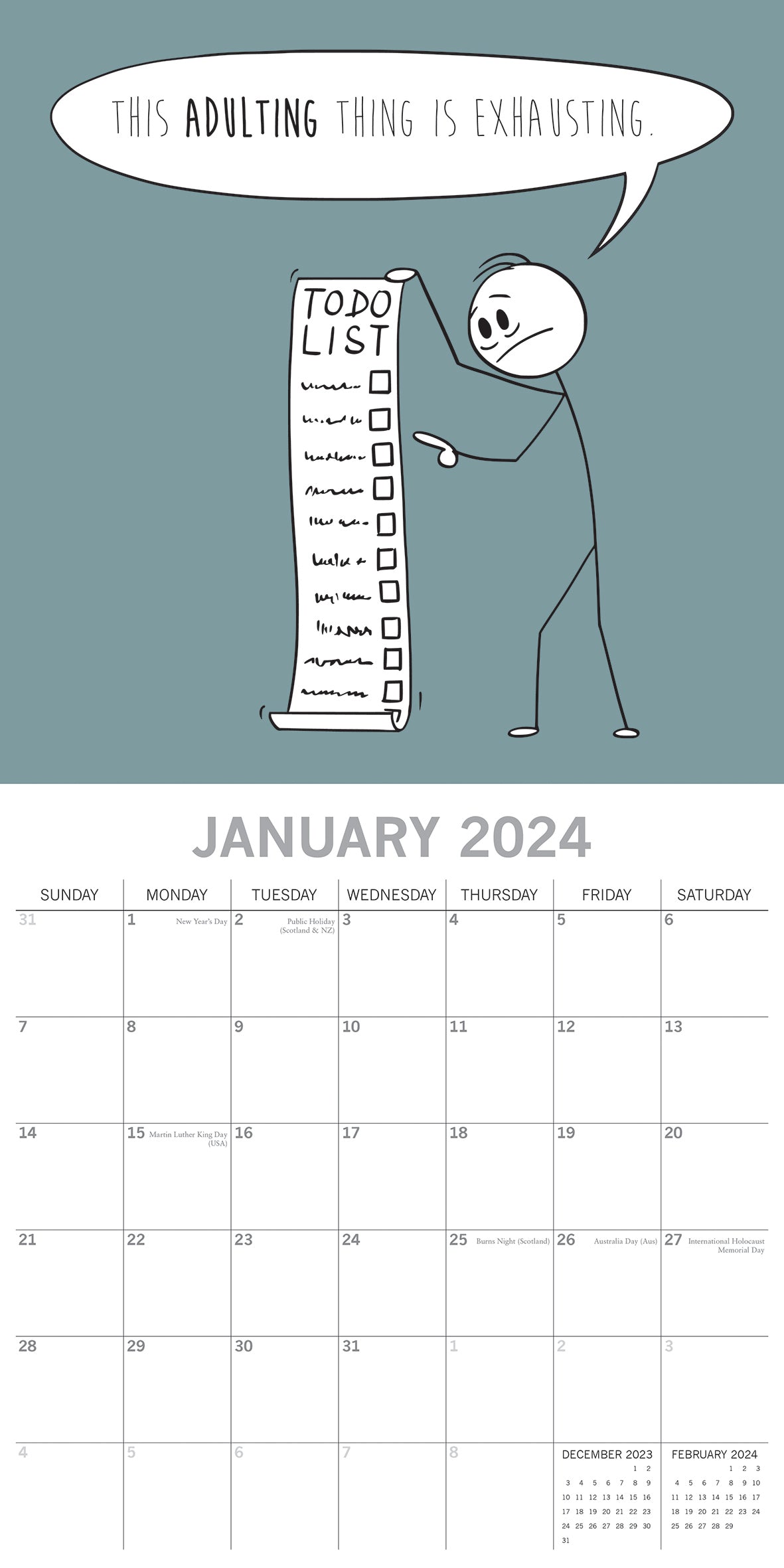 The Scary Reality of Adulting - 2024 Square Wall Calendar 16 Months Planner Gift