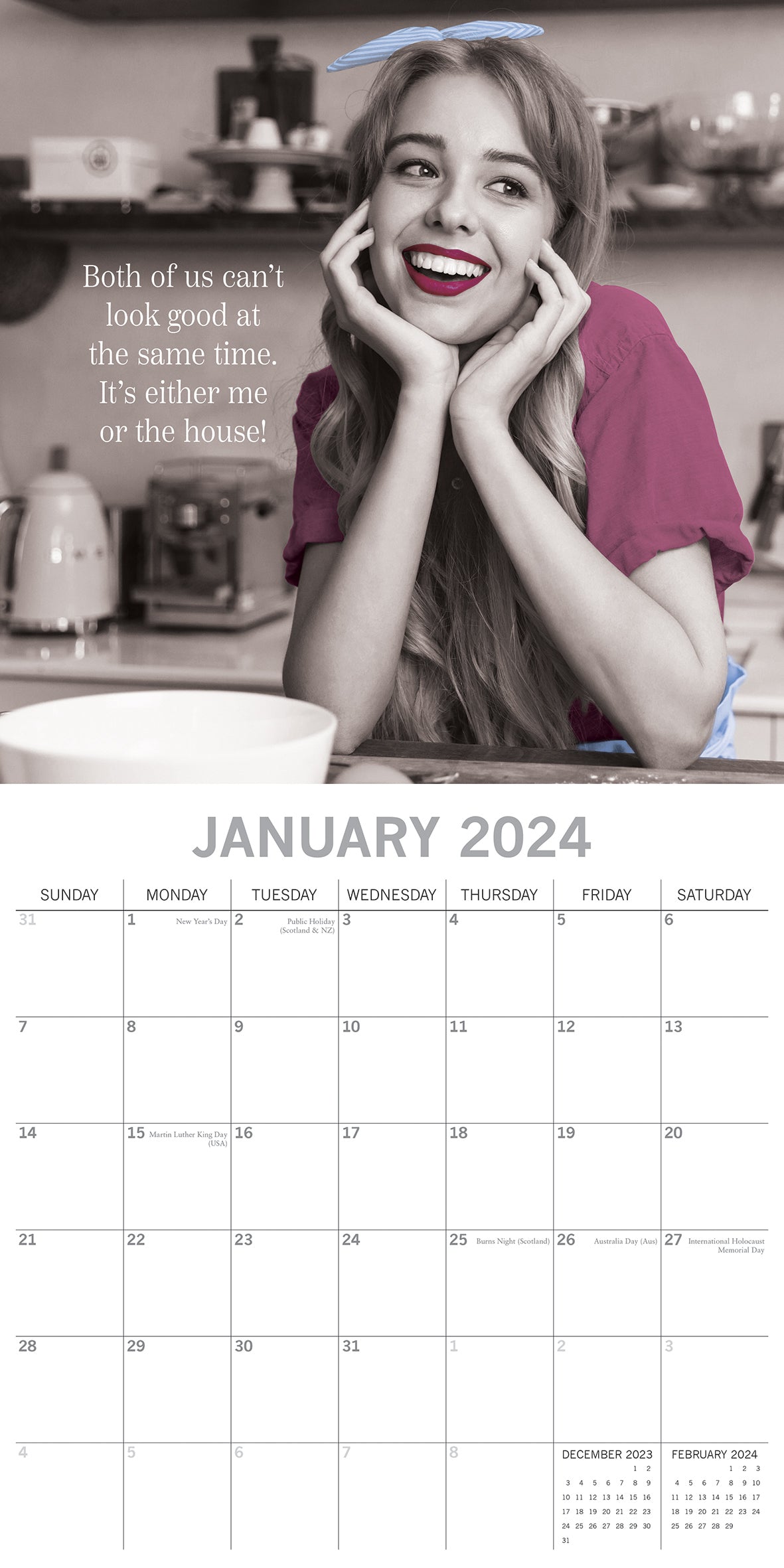 Women's Wit - 2024 Square Wall Calendar 16 Month Planner Christmas New Year Gift