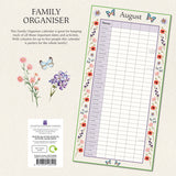 Floral Family Organiser 2024 Square Wall Calendar 16 Month School Flower Planner