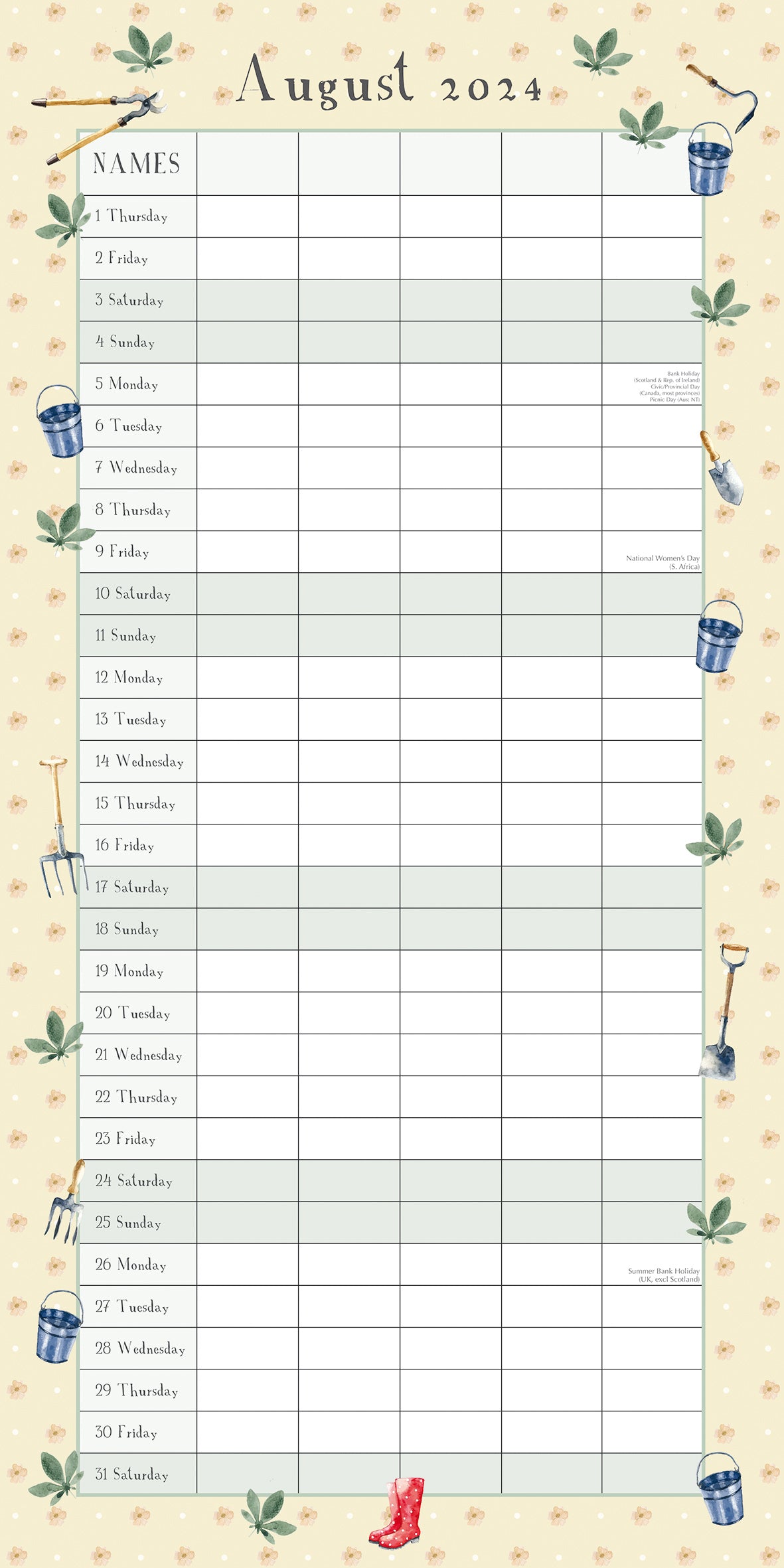 Garden Organiser - 2024 Square Wall Calendar 16 Months School Floral Planner