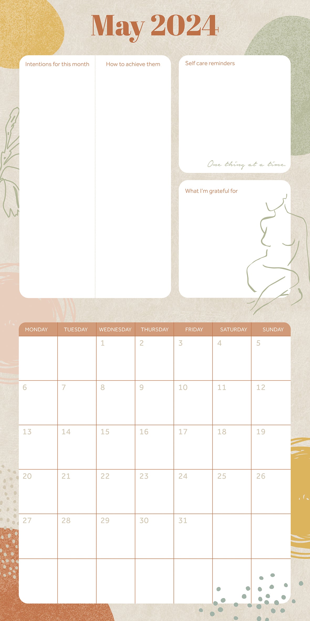 Wellness Planner - 2024 Square Wall Calendar 16 Months Health Mindset Planner