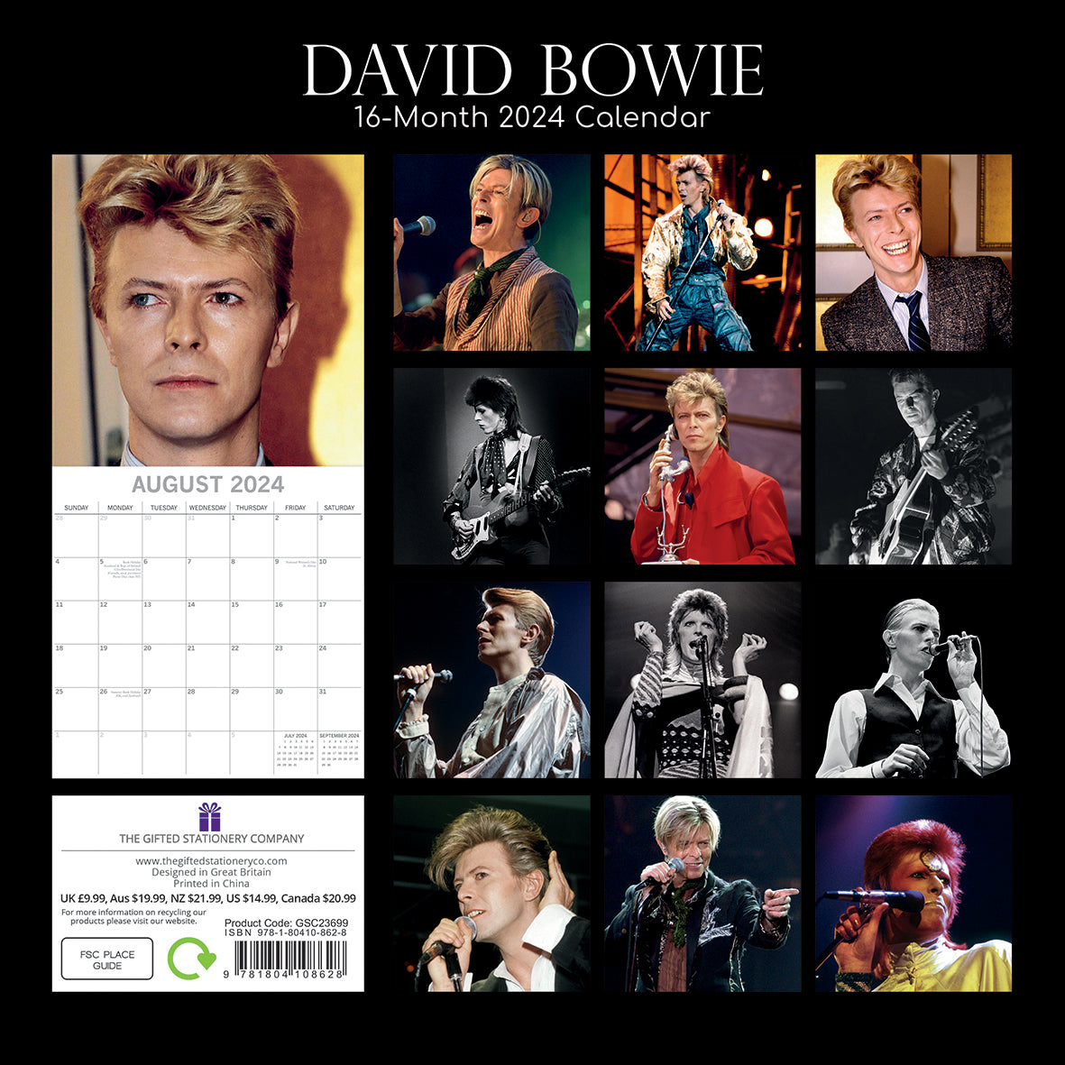 David Bowie - 2024 Square Wall Calendar 16 Month Planner Christmas New Year Gift