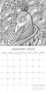 Colouring Calendar - 2024 Square Wall Calendar 16 Months Lifestyle Planner Gift