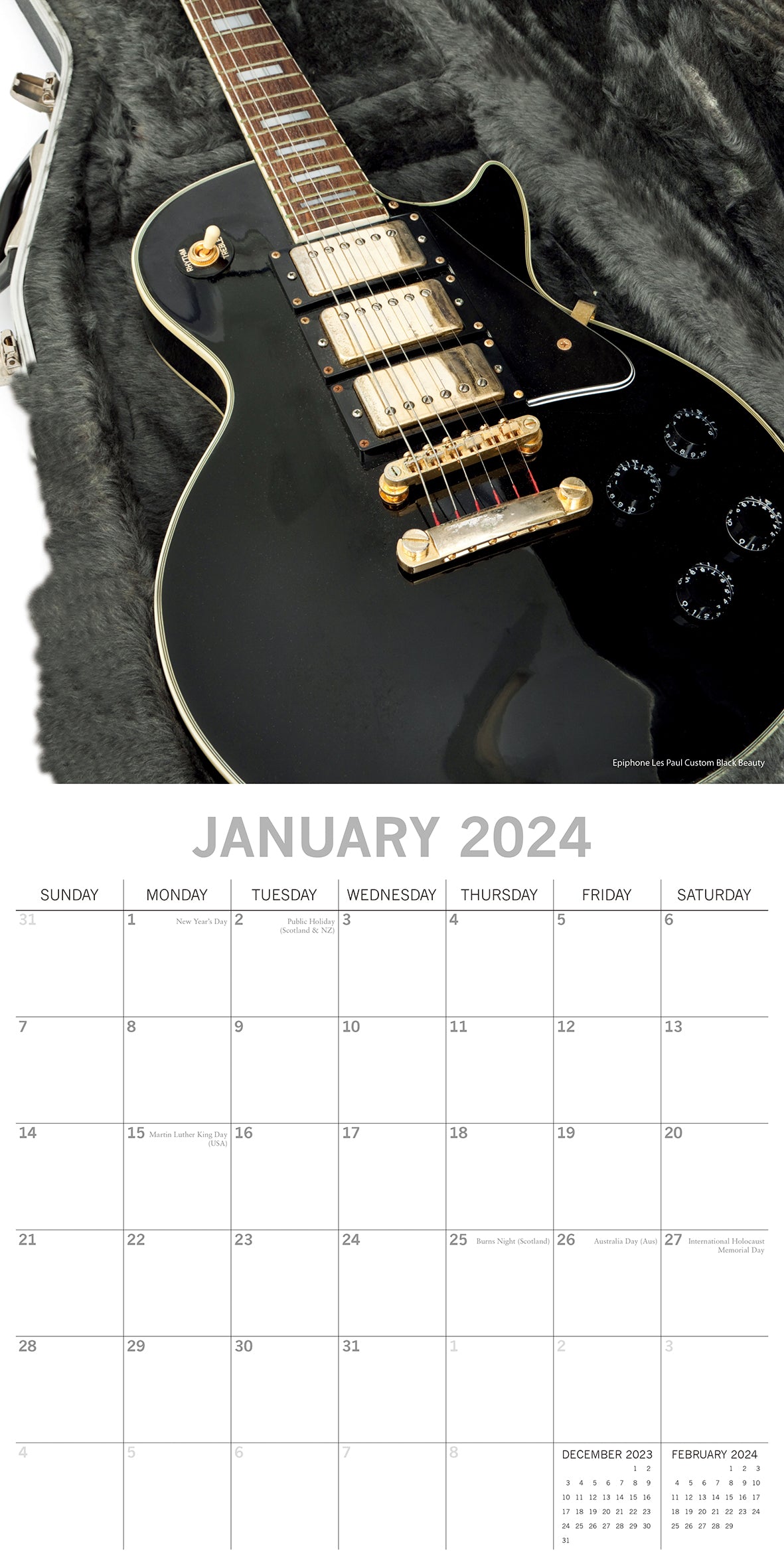 Iconic Guitars - 2024 Square Wall Calendar 16 Months Lifestyle Planner New Year