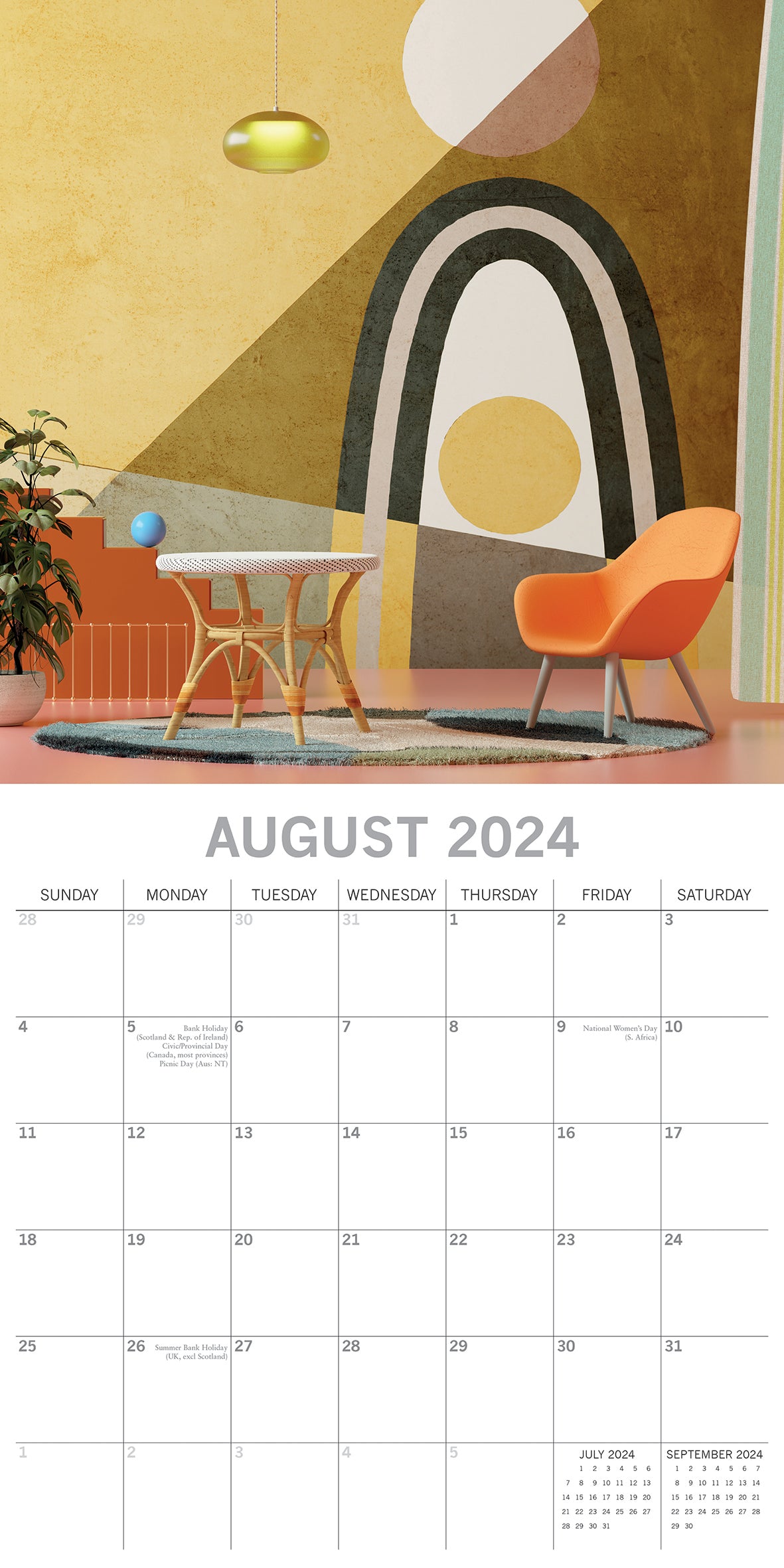 Retro - 2024 Square Wall Calendar 16 Months Lifestyle Planner Xmas New Year Gift