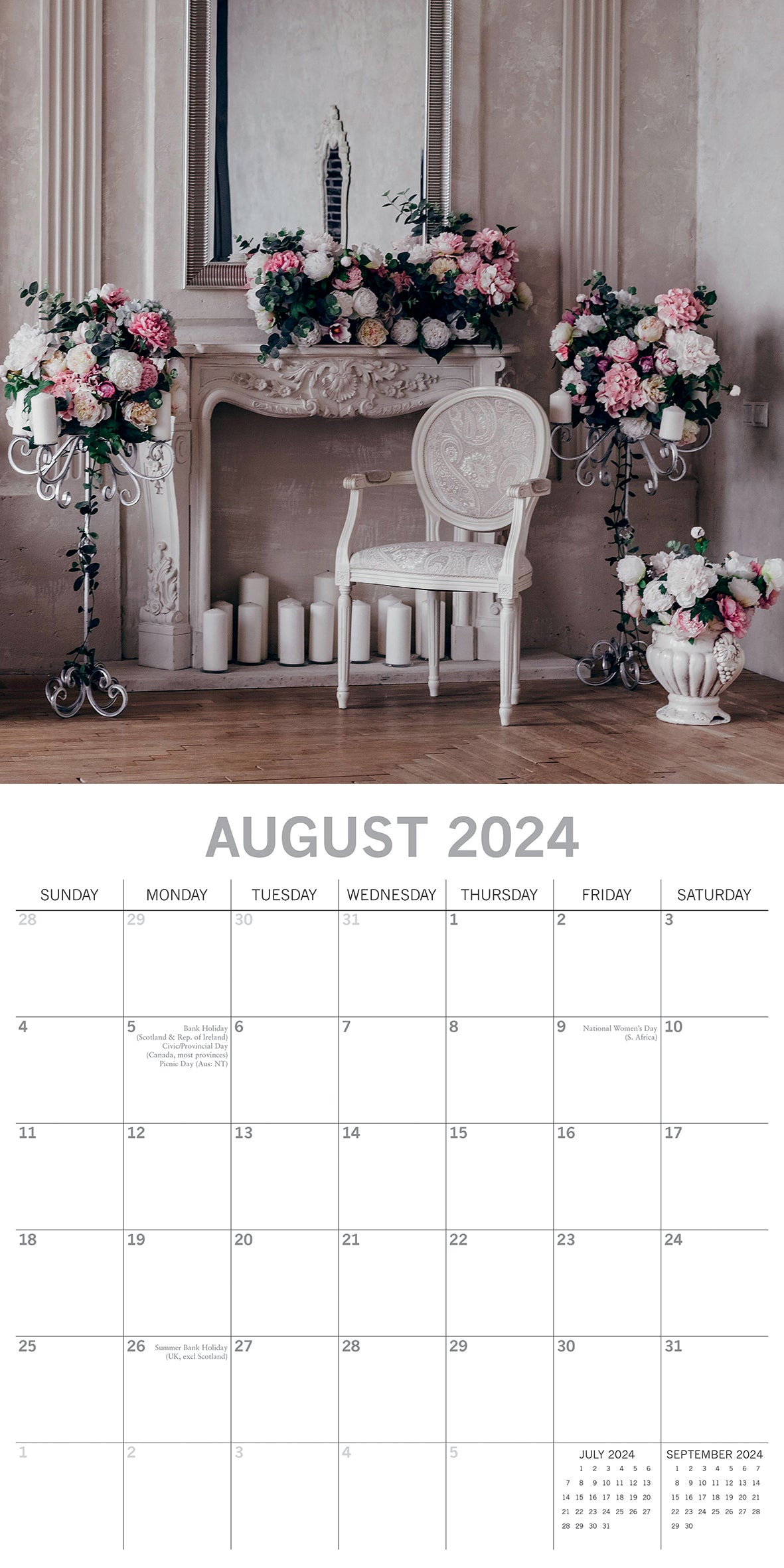 Shabby Chic - 2024 Square Wall Calendar 16 Month Lifestyle Planner New Year Gift
