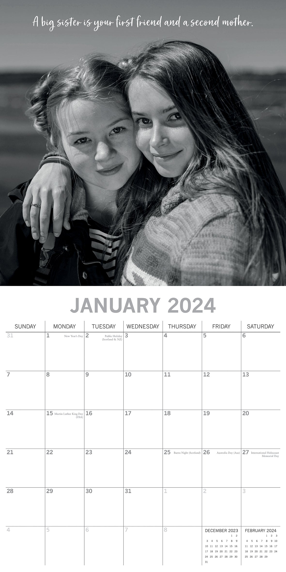 Sisters - 2024 Square Wall Calendar 16 Months Lifestyle Planner New Year Gift
