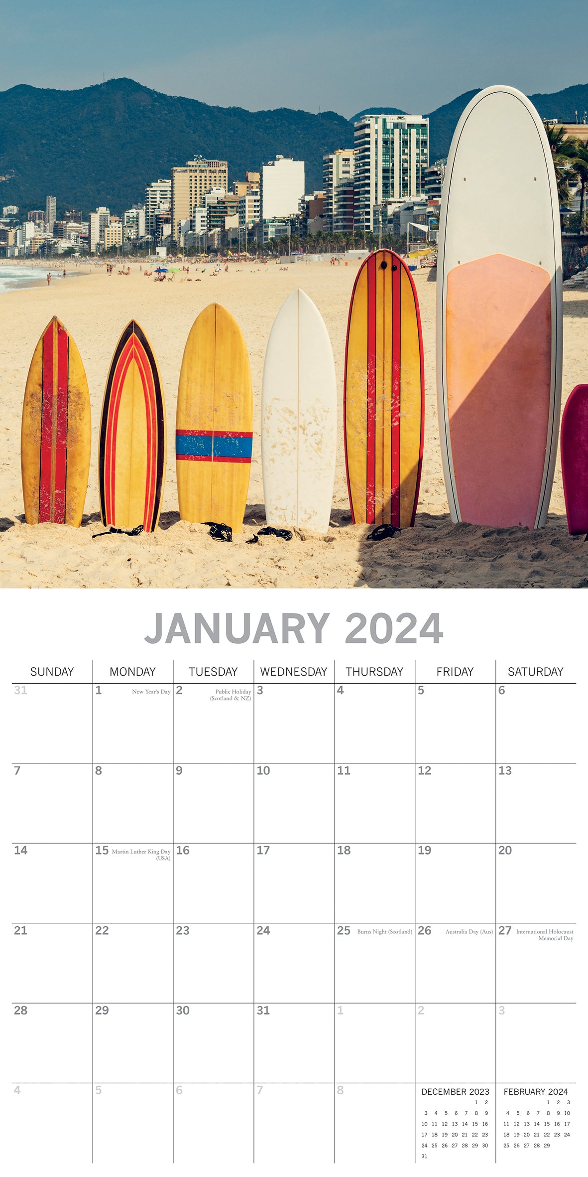 Surf Life - 2024 Square Wall Calendar 16 Months Lifestyle Planner New Year Gift