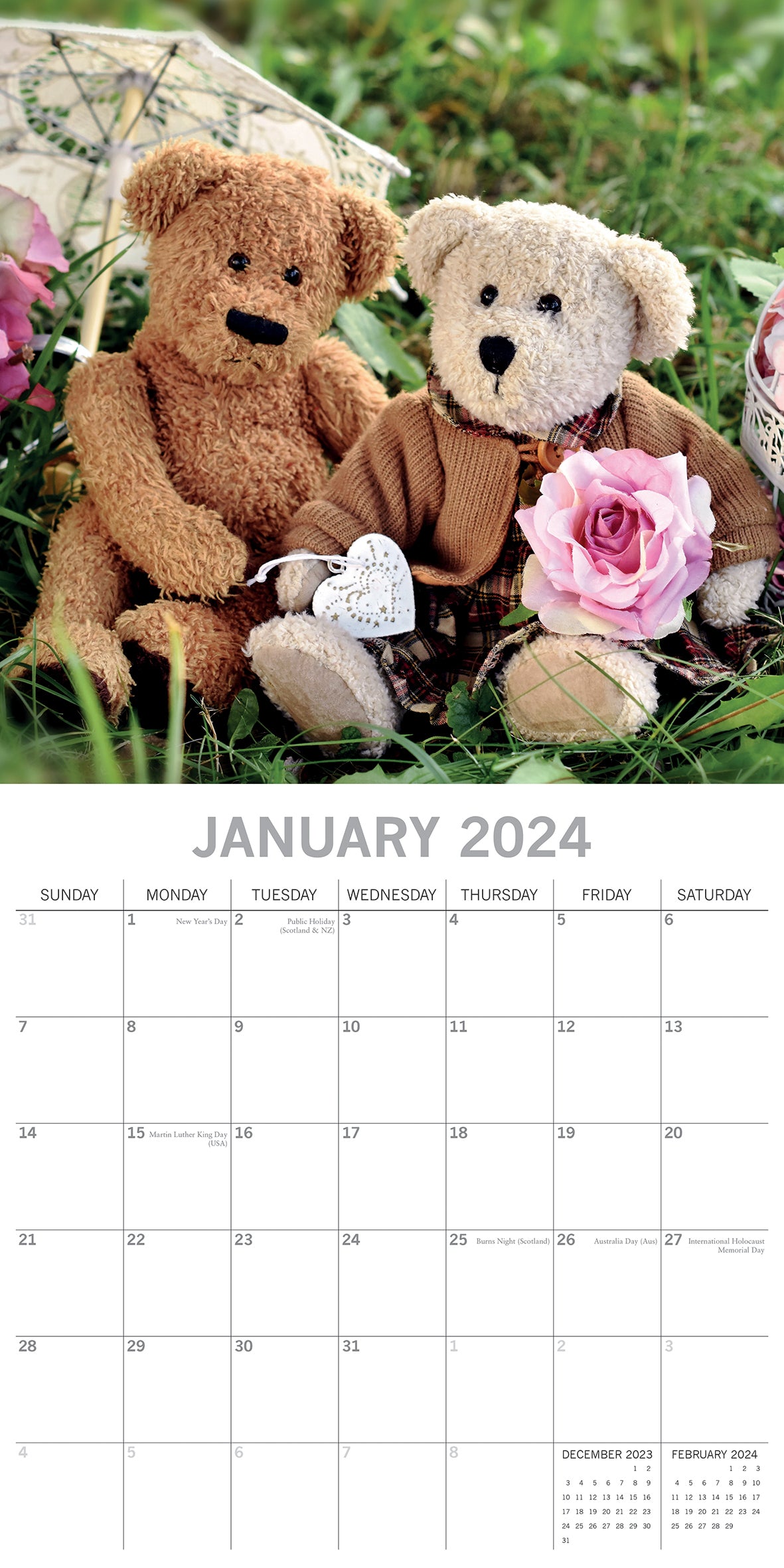 Teddy Bears - 2024 Square Wall Calendar 16 Month Lifestyle Planner New Year Gift
