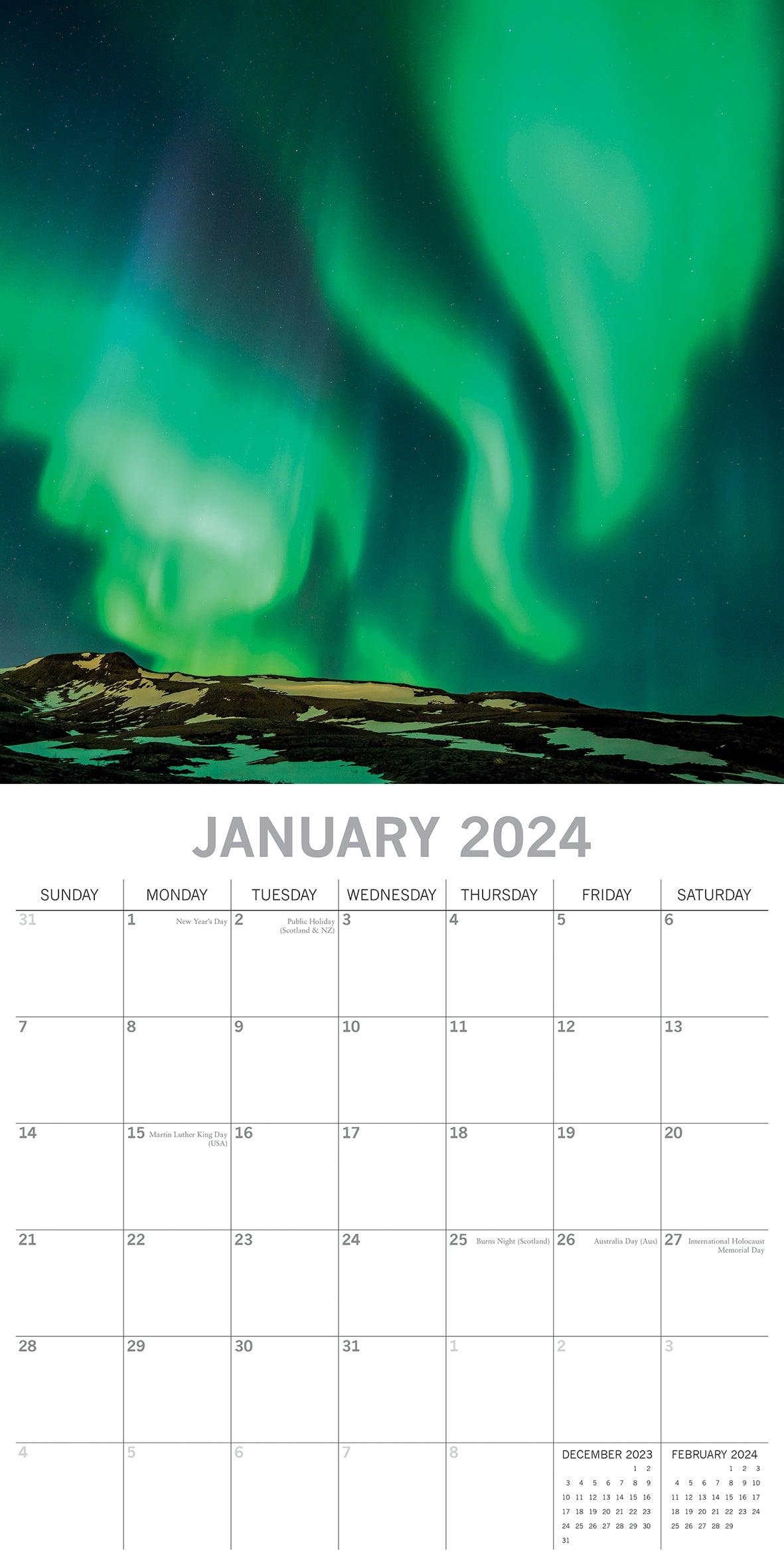 Northern Lights 2024 Square Wall Calendar 16 Month Premium Planner New Year Gift