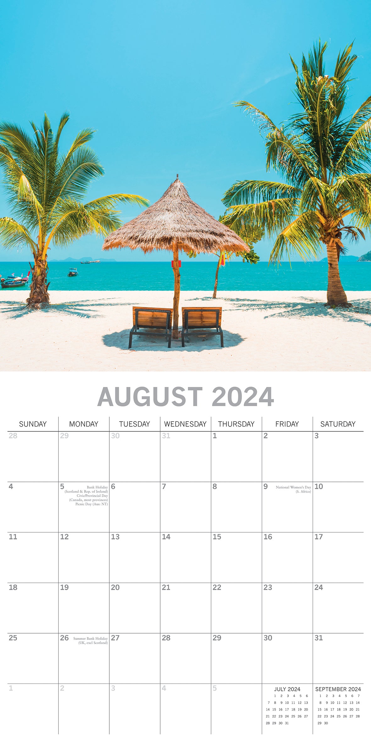 Tropical Escapes - 2024 Square Wall Calendar 16 Months Planner New Year Gift