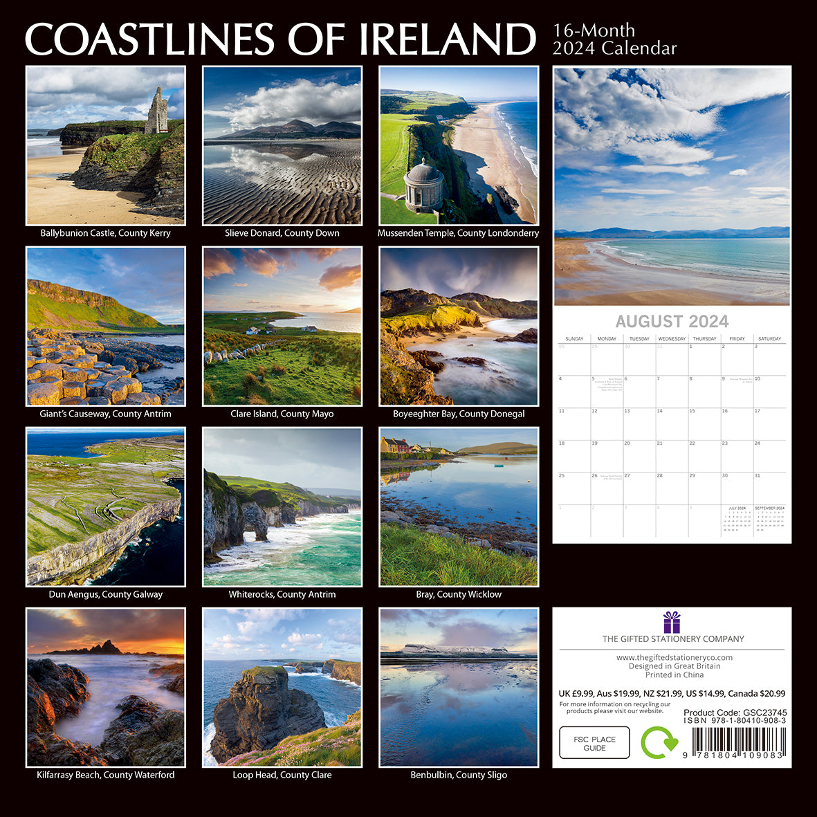 Coastlines of Ireland - 2024 Square Wall Calendar 16 Month Planner New Year Gift