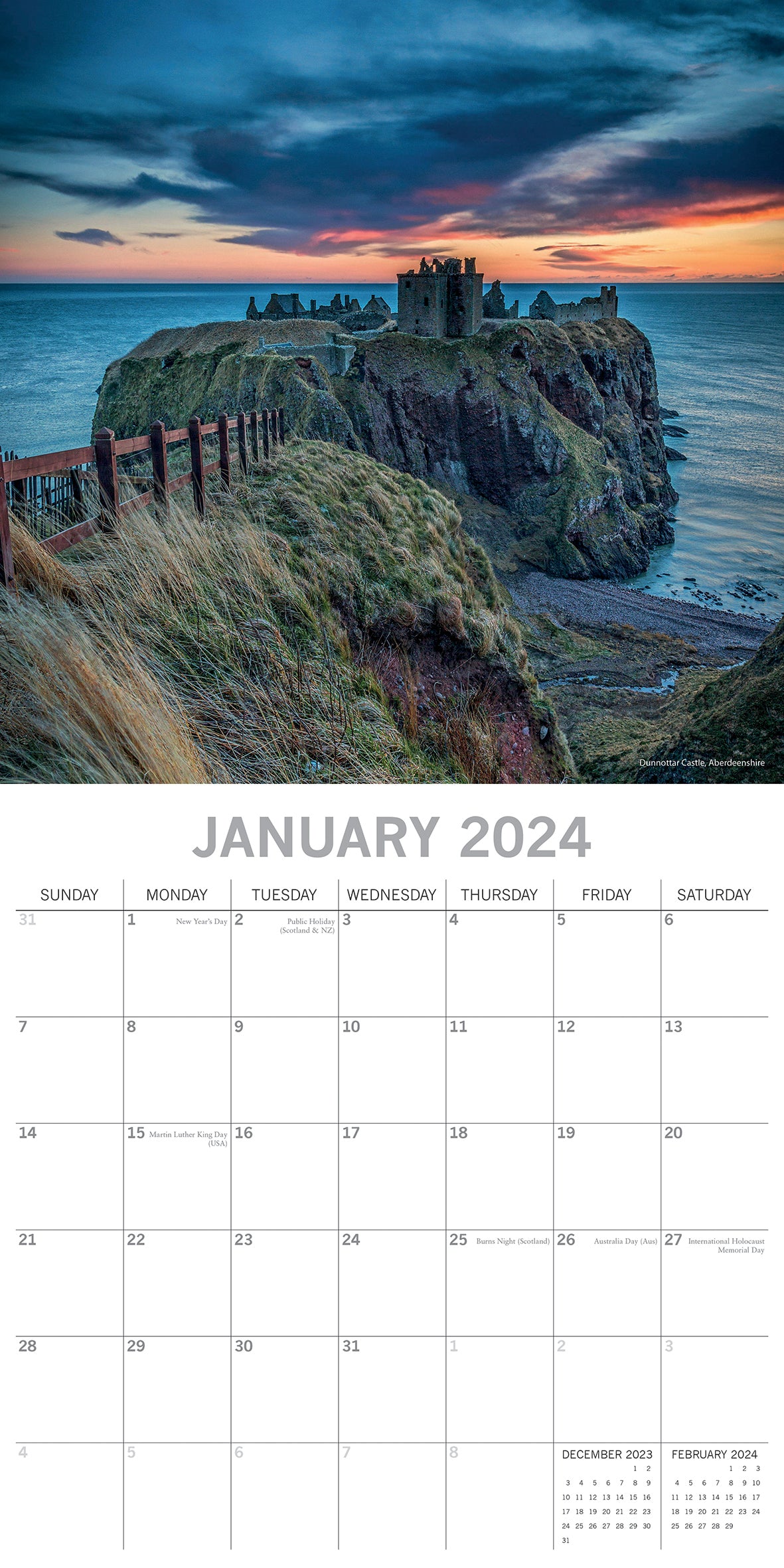 Coastlines of Britain - 2024 Square Wall Calendar 16 Months Premium Planner Gift