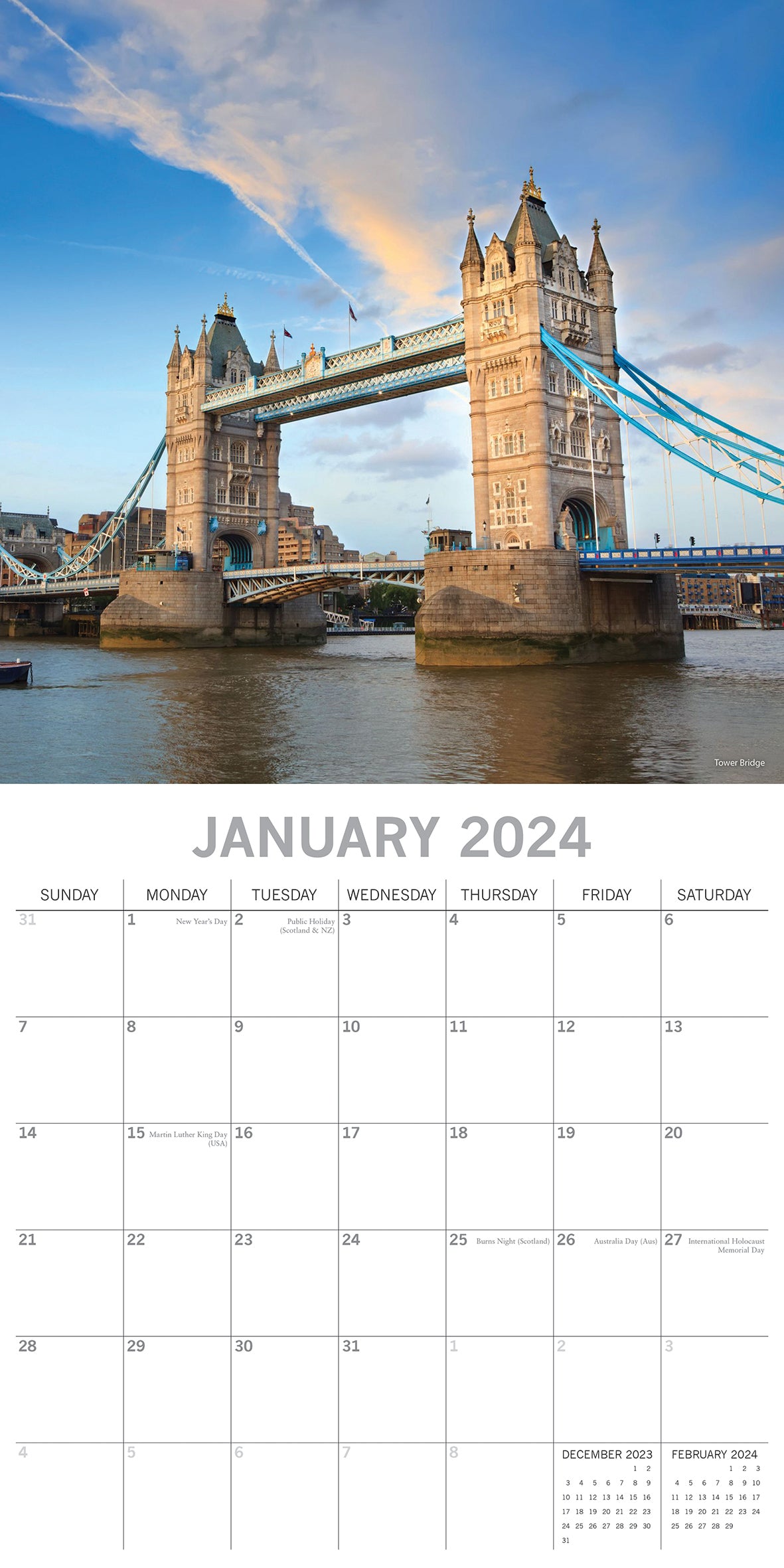 London - 2024 Square Wall Calendar 16 Months Premium Planner Xmas New Year Gift