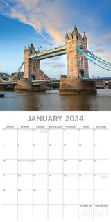 London - 2024 Square Wall Calendar 16 Months Premium Planner Xmas New Year Gift - Side View