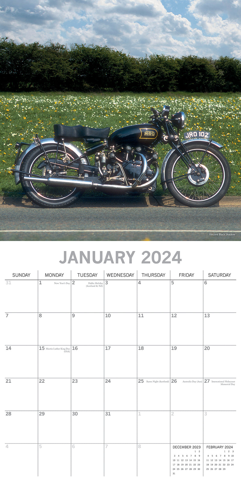 Classic Bikes 2024 Square Wall Calendar 16 Month Planner Christmas New Year Gift