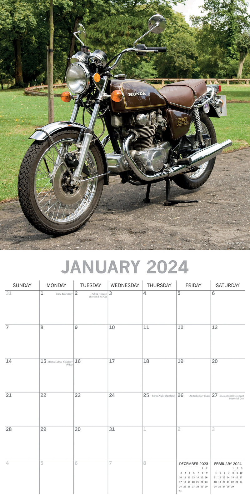 Retro Motorbikes - 2024 Square Wall Calendar 16 Months Planner New Year Gift