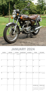 Retro Motorbikes - 2024 Square Wall Calendar 16 Months Planner New Year Gift
