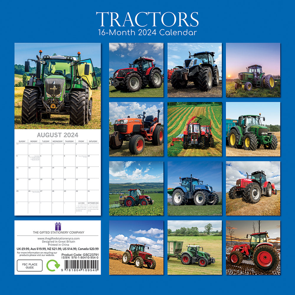 Tractors - 2024 Square Wall Calendar 16 Month Premium Planner Xmas New Year Gift