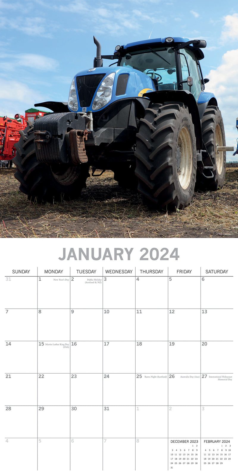 Tractors - 2024 Square Wall Calendar 16 Month Premium Planner Xmas New Year Gift