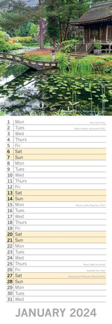 Beautiful Gardens 2024 Slimline Slim Wall Calendar Hanging Planner New Year Gift - Side View
