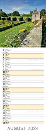 Beautiful Gardens 2024 Slimline Slim Wall Calendar Hanging Planner New Year Gift - Top-Down View