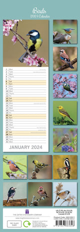 Birds - 2024 Slimline Slim Wall Calendar Hanging Planner New Year Gift - Front View