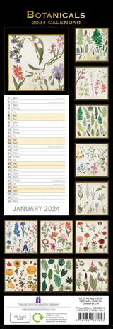 Botanicals - 2024 Slimline Slim Wall Calendar Hanging Planner New Year Gift - Front View