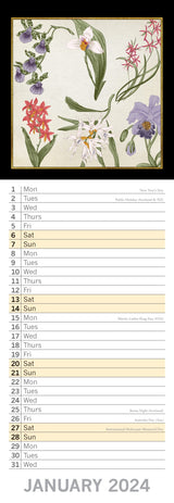 Botanicals - 2024 Slimline Slim Wall Calendar Hanging Planner New Year Gift - Side View