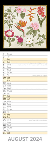 Botanicals - 2024 Slimline Slim Wall Calendar Hanging Planner New Year Gift - Top-Down View