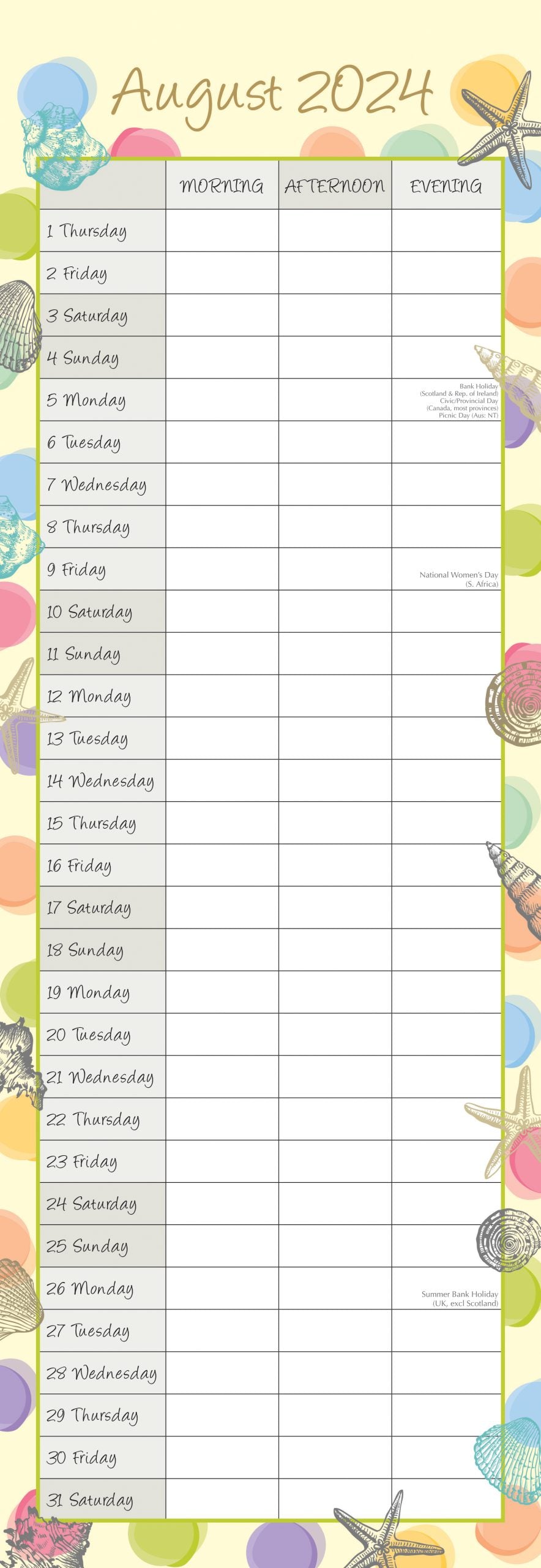 By the Sea - 2024 Slimline Slim Wall Calendar Hanging Planner New Year Gift