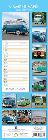 Camper Vans - 2024 Slimline Slim Wall Calendar Hanging Planner New Year Gift - Front View