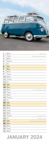 Camper Vans - 2024 Slimline Slim Wall Calendar Hanging Planner New Year Gift - Side View