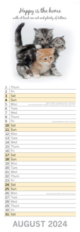 Cute Kittens - 2024 Slimline Slim Wall Calendar Hanging Planner New Year Gift - Top-Down View