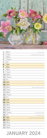 Floral Collection 2024 Slimline Slim Wall Calendar Hanging Planner New Year Gift - Side View