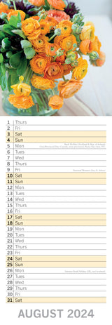 Floral Collection 2024 Slimline Slim Wall Calendar Hanging Planner New Year Gift - Top-Down View