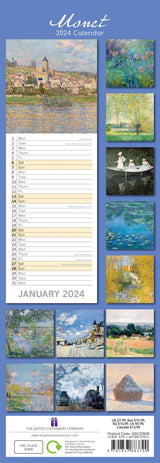 Monet - 2024 Slimline Slim Wall Calendar Hanging Planner New Year Gift - Front View