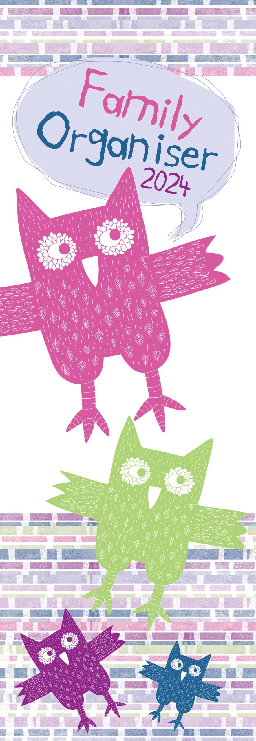 Owls - 2024 Slimline Slim Wall Calendar Hanging Planner New Year Gift
