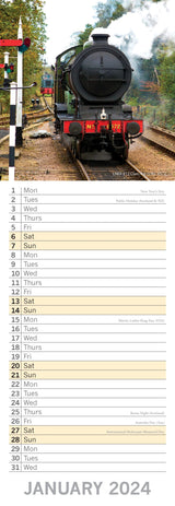 Steam Trains - 2024 Slimline Slim Wall Calendar Hanging Planner New Year Gift - Side View
