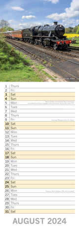 Steam Trains - 2024 Slimline Slim Wall Calendar Hanging Planner New Year Gift