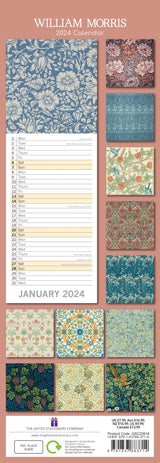 William Morris Rose - 2024 Slimline Slim Wall Calendar Hanging Planner New Year - Front View