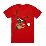 100% Cotton Christmas T-shirt Adult Unisex Tee Tops Funny Santa Party Custume, Reindeer Wink (Red),