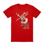 100% Cotton Christmas T-shirt Adult Unisex Tee Tops Funny Santa Party Custume, Reindeer (Red), L - Top-Down View