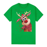 100% Cotton Christmas T-shirt Adult Unisex Tee Tops Funny Santa Party Custume, Reindeer (Green), M - Top-Down View