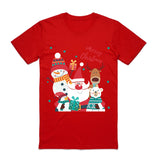 100% Cotton Christmas T-shirt Adult Unisex Tee Tops Funny Santa Party Custume, Santa Gathering (Red), M
