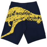 Men's Adult Board Shorts Australia Day Kangaroo Down Under Souvenir Beach Wear, Navy/Yellow, M - Front View